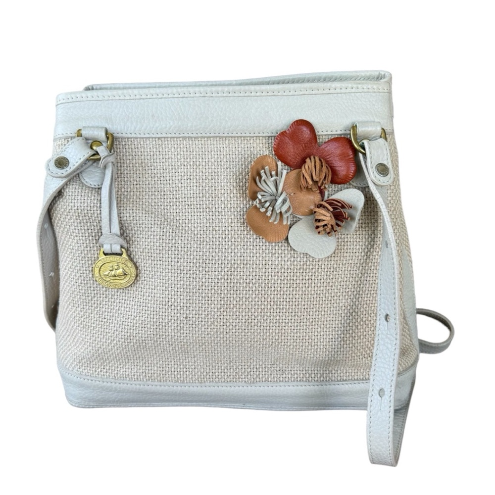Brahmin Vintage UNIQUE Beige/Cream Miramonte Floral Canvas Crossbody Purse